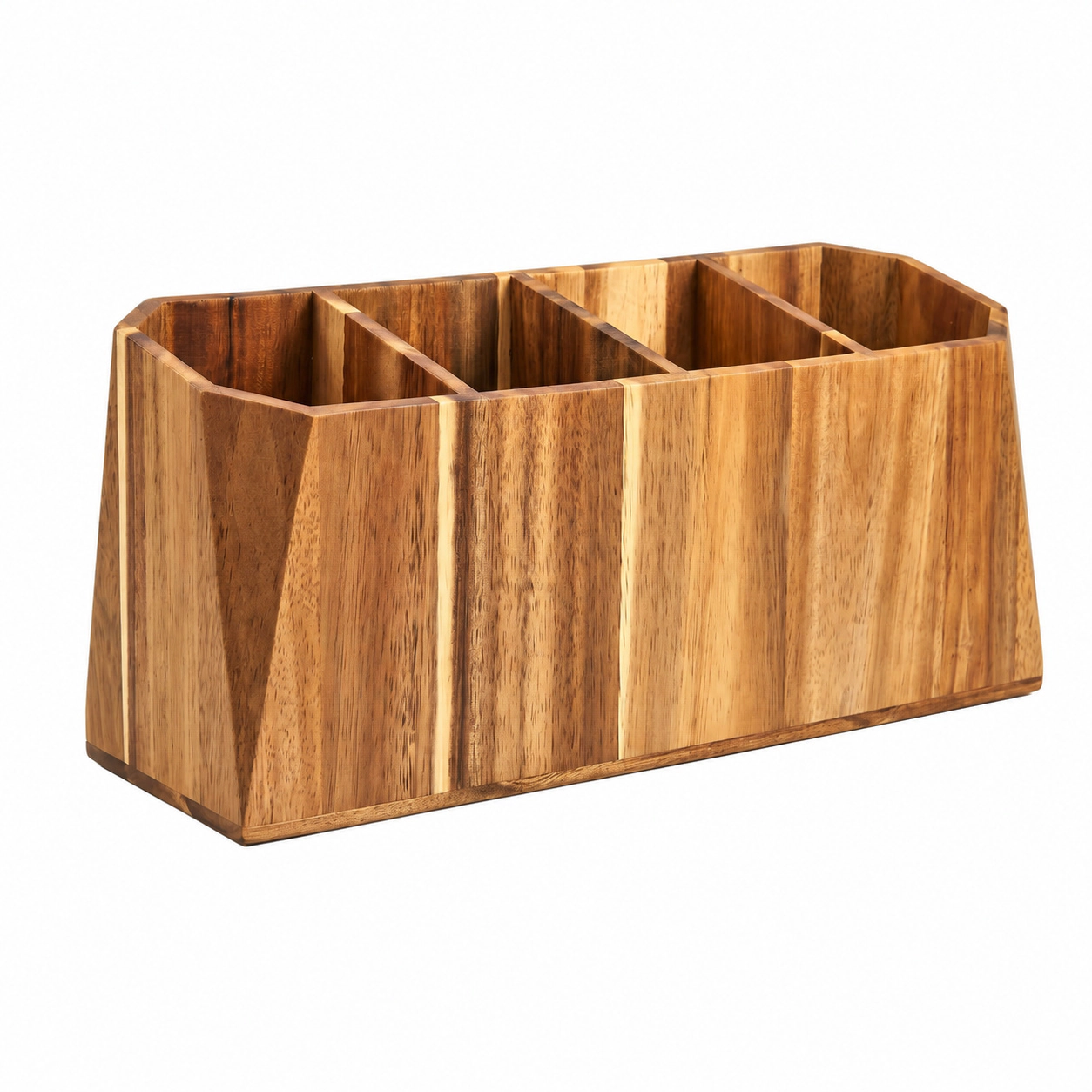 WZK Extra Large Acacia Wood Farmhouse Compartments Drain Hole Kitchen Utensil Holder