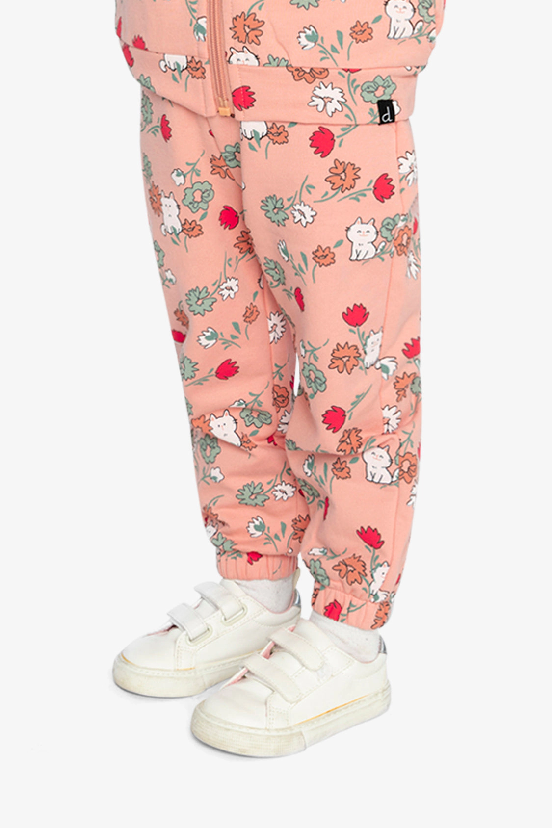Deux par Deux Girls French Terry Elastic Cuff Sweatpants with Cat Print
