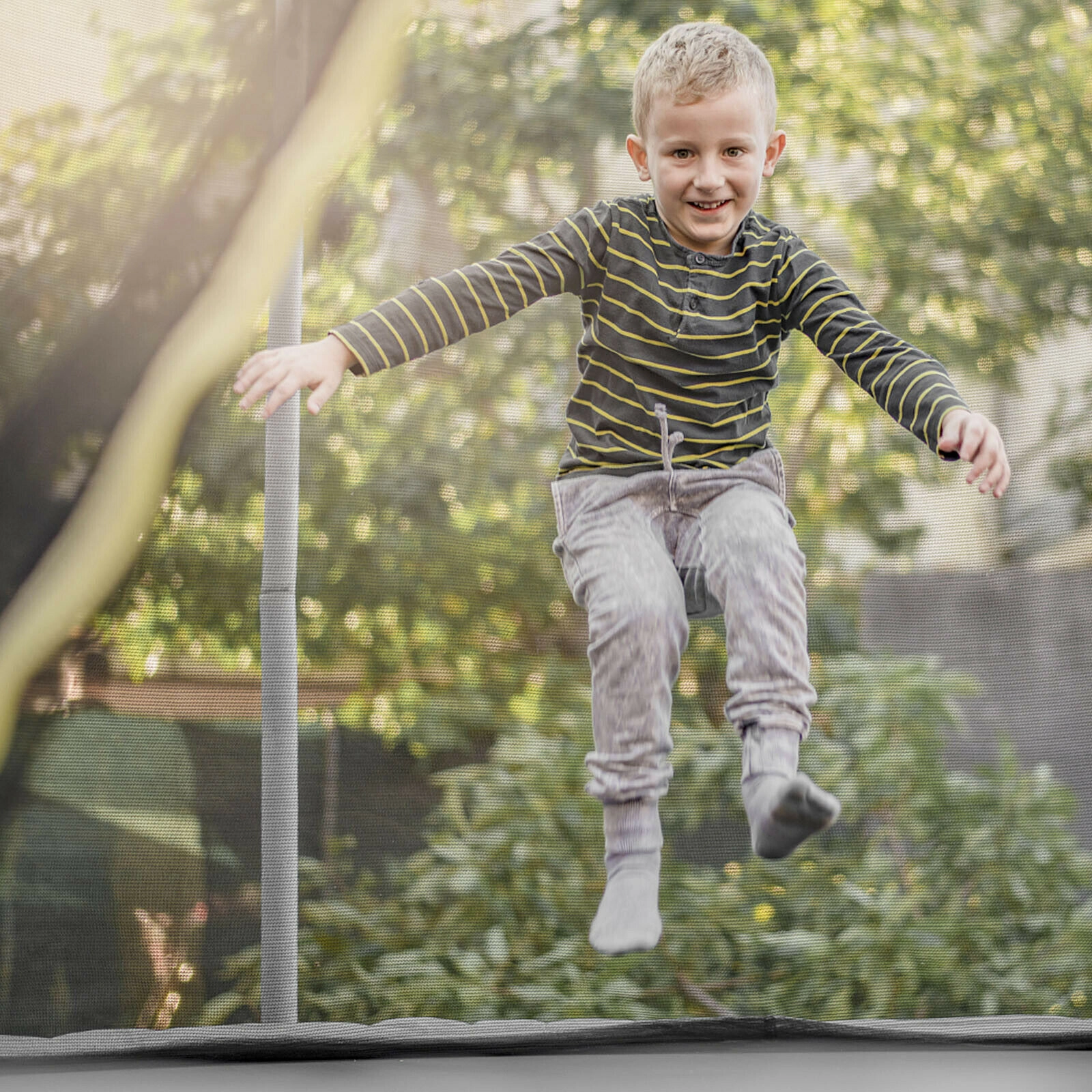 16-ft Trampoline Net Weather-Resistant Replacement Enclosure Breathable Mesh Double-Head Zipper Safety Buckles Black