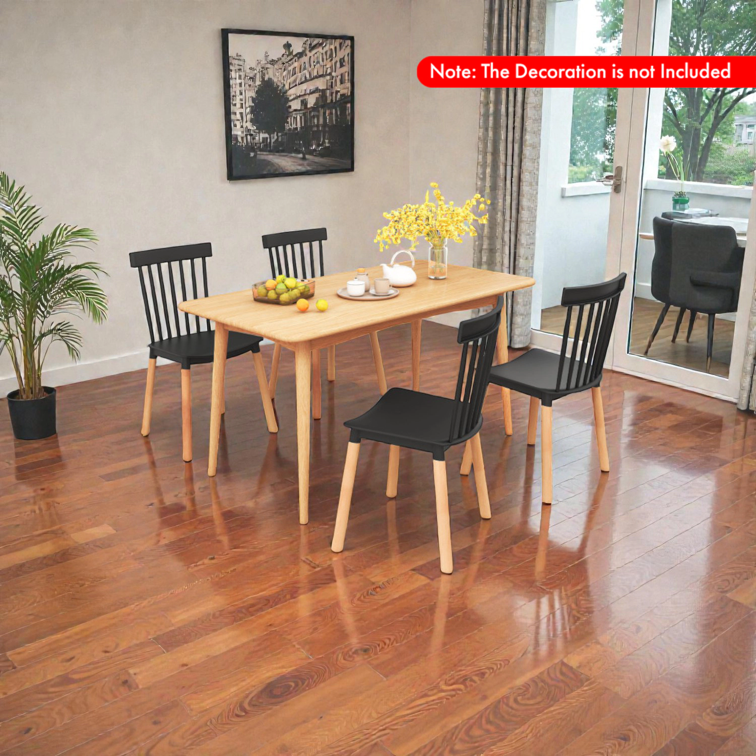 Hivvago Four Dining Chairs with Sculpted Seats and Timeless Spindle-Back Design