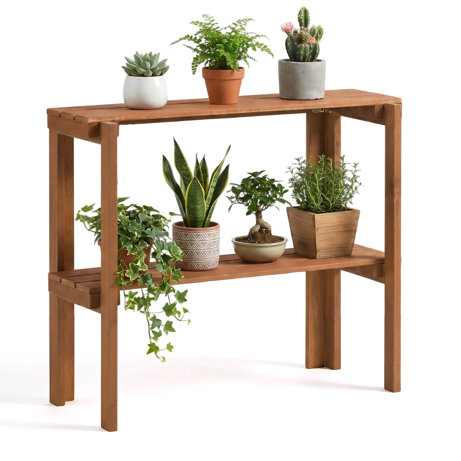 LJG 2/3-Tier Folding Wooden Storage Shelves for Entryway and Garden