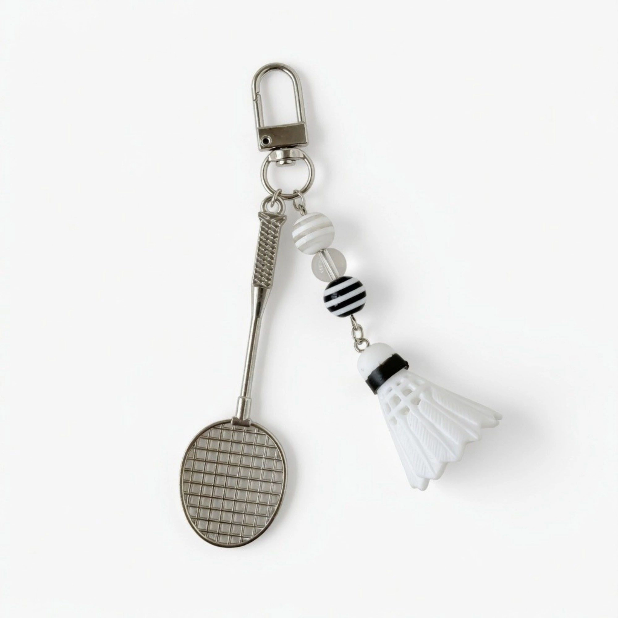 Alilang Women's Badminton Racket Keychain with Shuttlecock Charm Beaded Detail Metal Key Ring