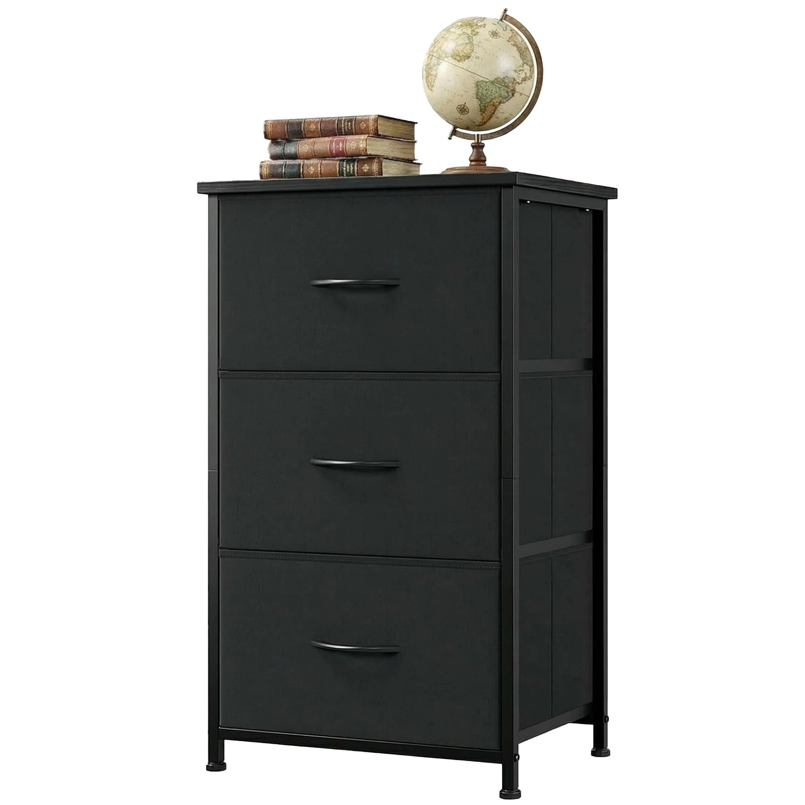 3-Drawer Dresser with Removable Fabric Bins, Slim Wood Grain Storage Organizer for Small Spaces