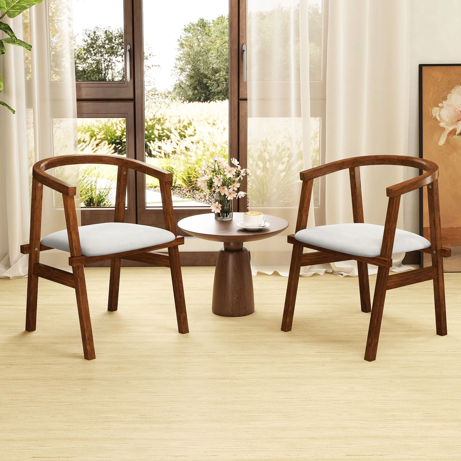 SlickBlue Wrap Back Wooden Dining Chairs with Cushion Set of 2
