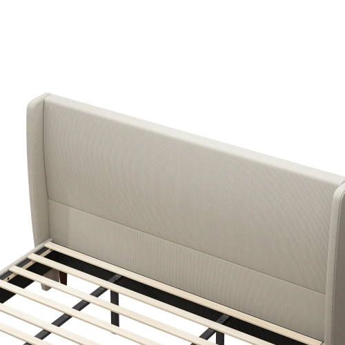 Flynama King Upholstered Bed with High Linen Headboard, 12-Slat Support, Beige