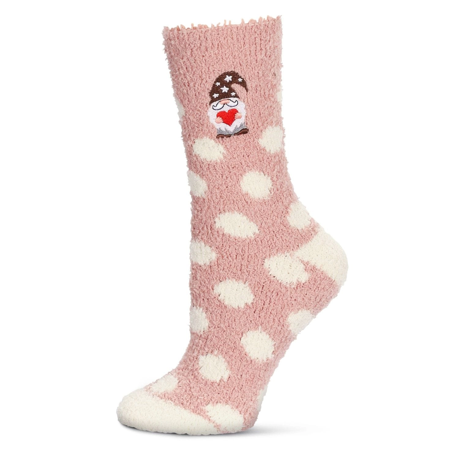 MeMoi Polka Dot Gnome Embroidery Cozy Crew Socks