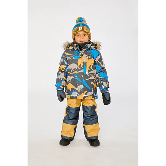 Deux par Deux Boys Dinosaur Print Two Piece Play Snowsuit with Hooded Jacket and Snow Pants