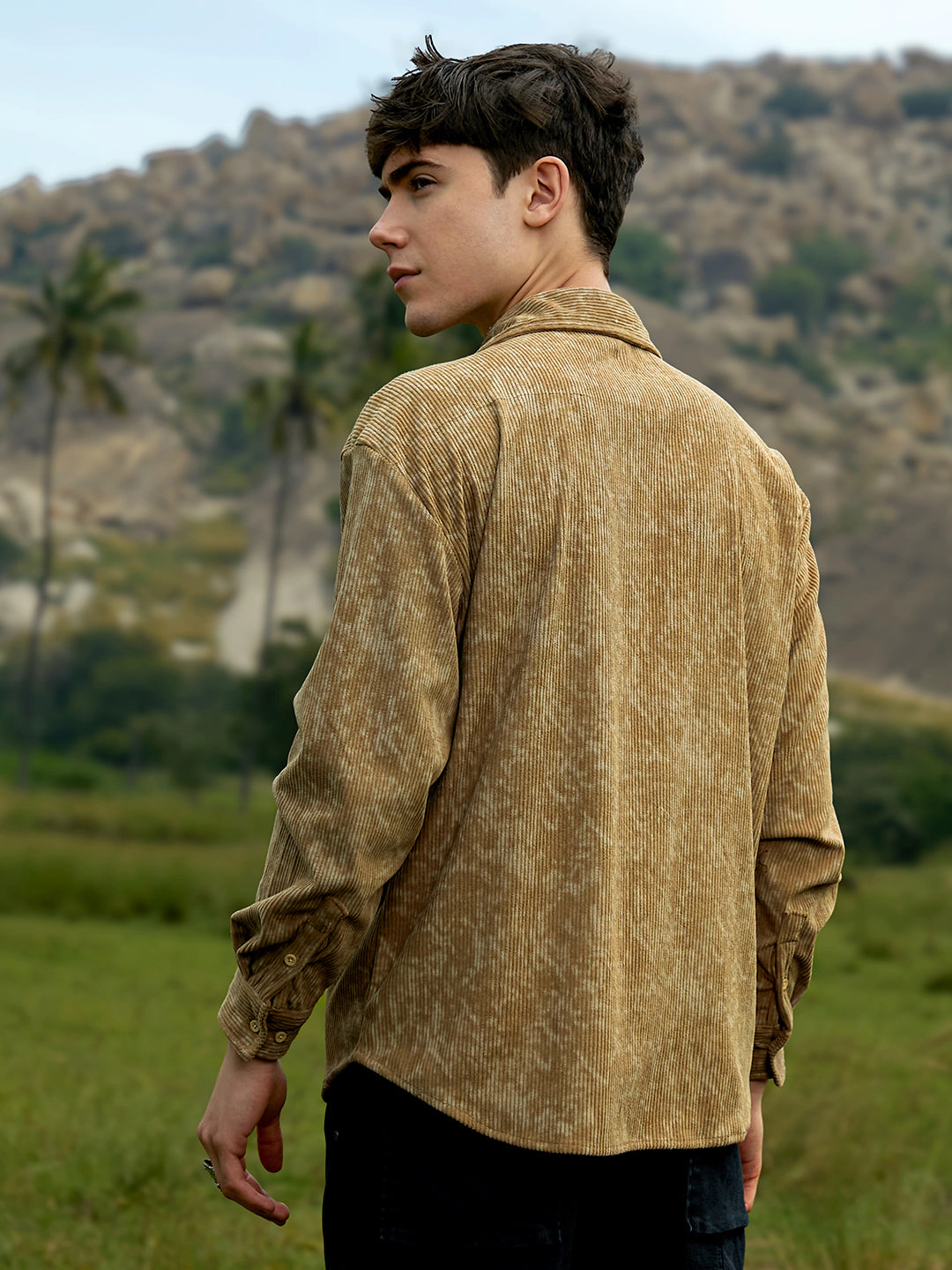 Campus Sutra Men's Faded Corduroy Oversized Shirt
