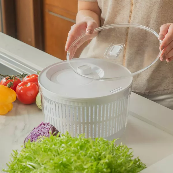 OU Salad Spinner Clear 5.8qt - Large Vegetable Washer Lettuce Dryer w/ Bowl, Lid & Storage Container, BPA Free Easy Spin