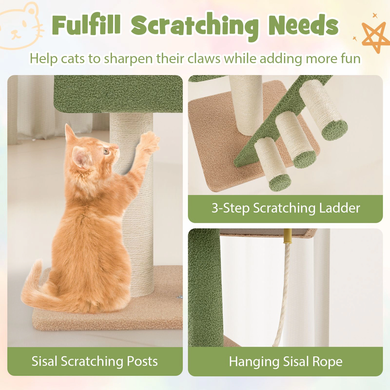 SlickBlue Adjustable 5-Tier Cat Tower with Condo & Scratching Ladder