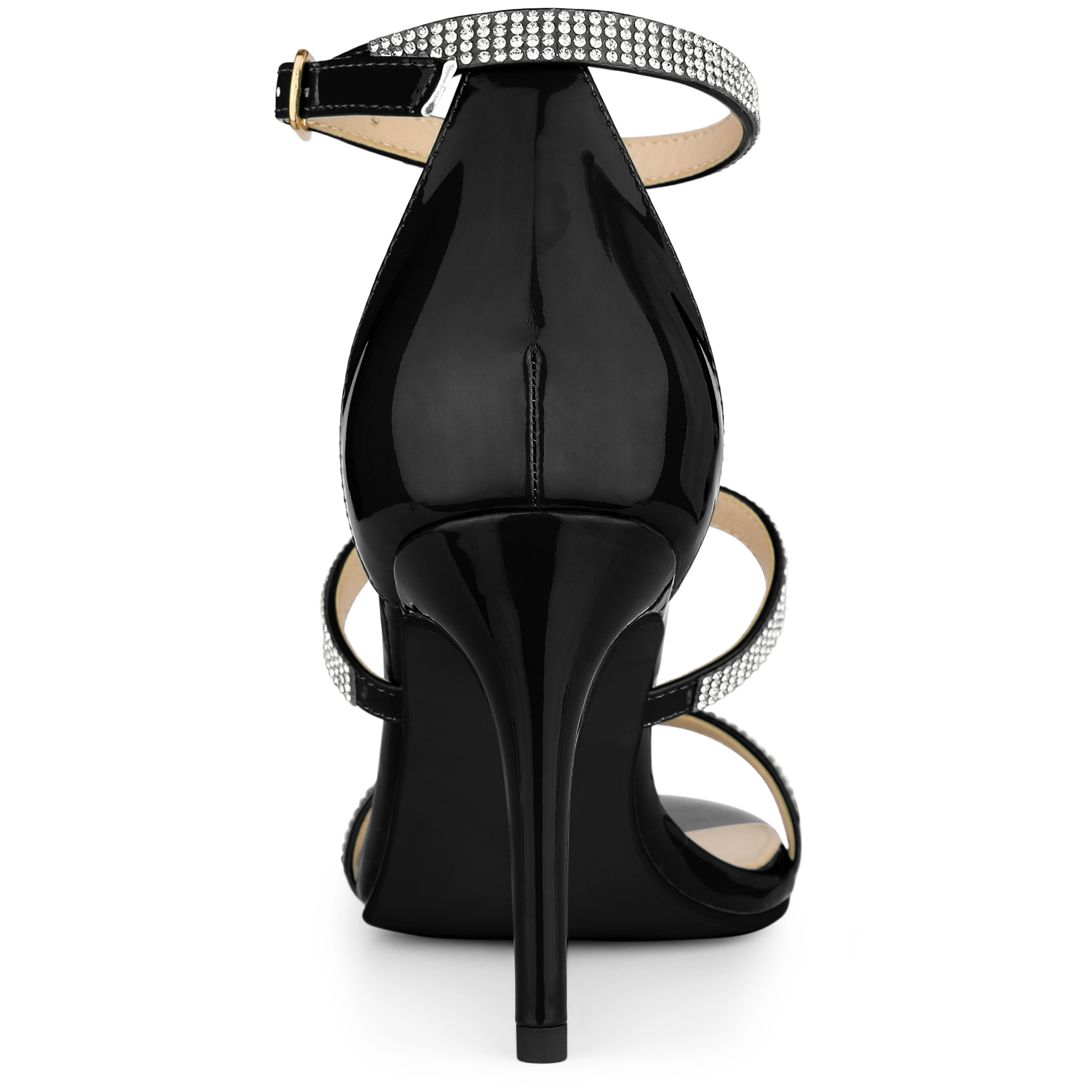 BLISSFUL STEP Women's Rhinestone Ankle Strap Stiletto High Heel Sandals