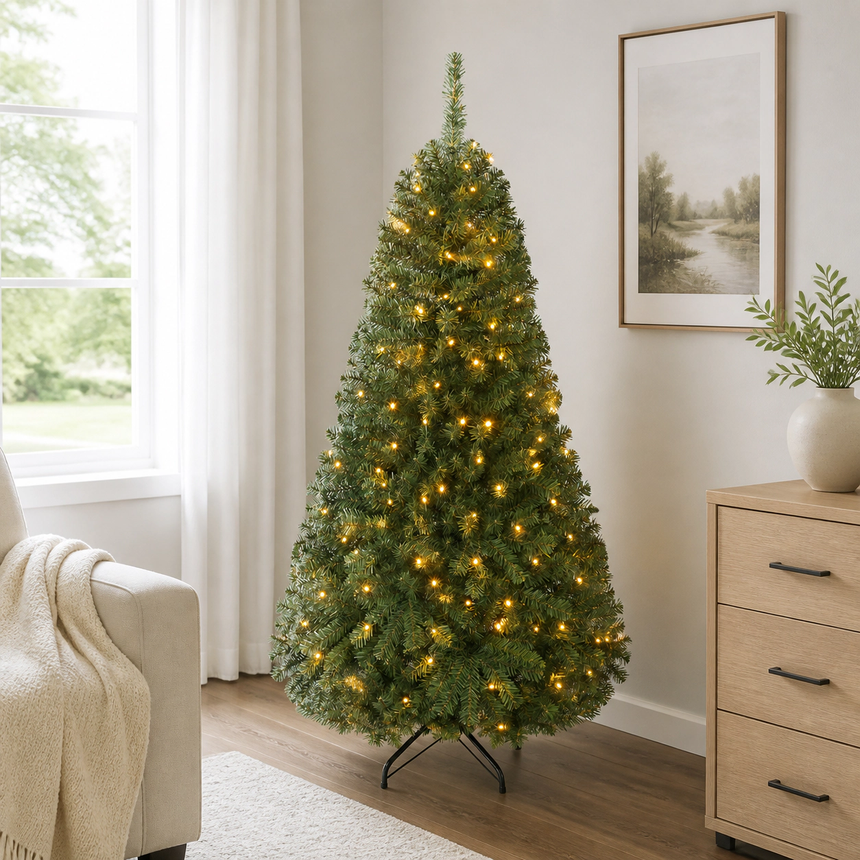 SUGIFT 5-ft Green Pre-Lit Artificial Christmas Tree with 150 LED Lights 11 Modes 600 Tips and Metal Stand