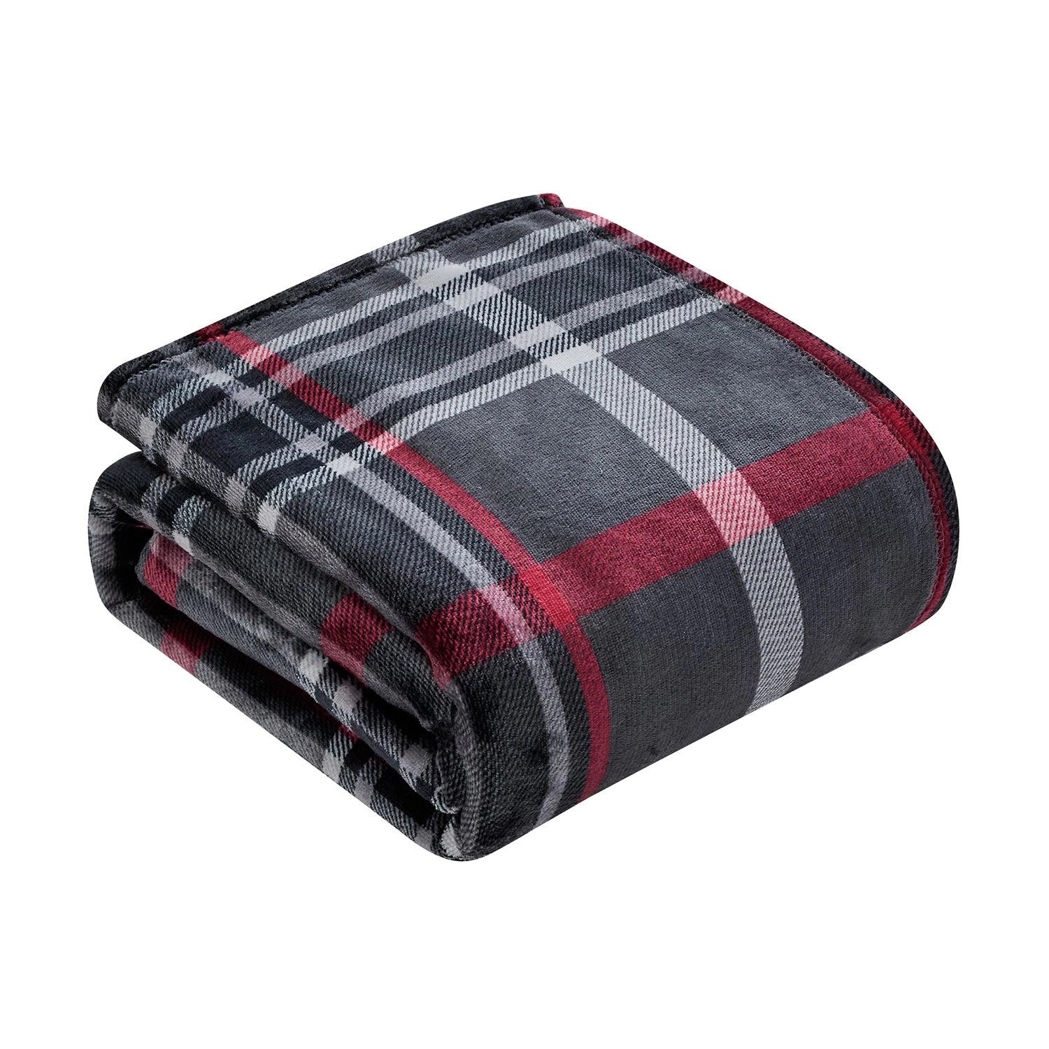 Plazatex Midnight Plaid 100% Polyester Lightweight Reversible Throw Blanket 50" x 60" Red Black