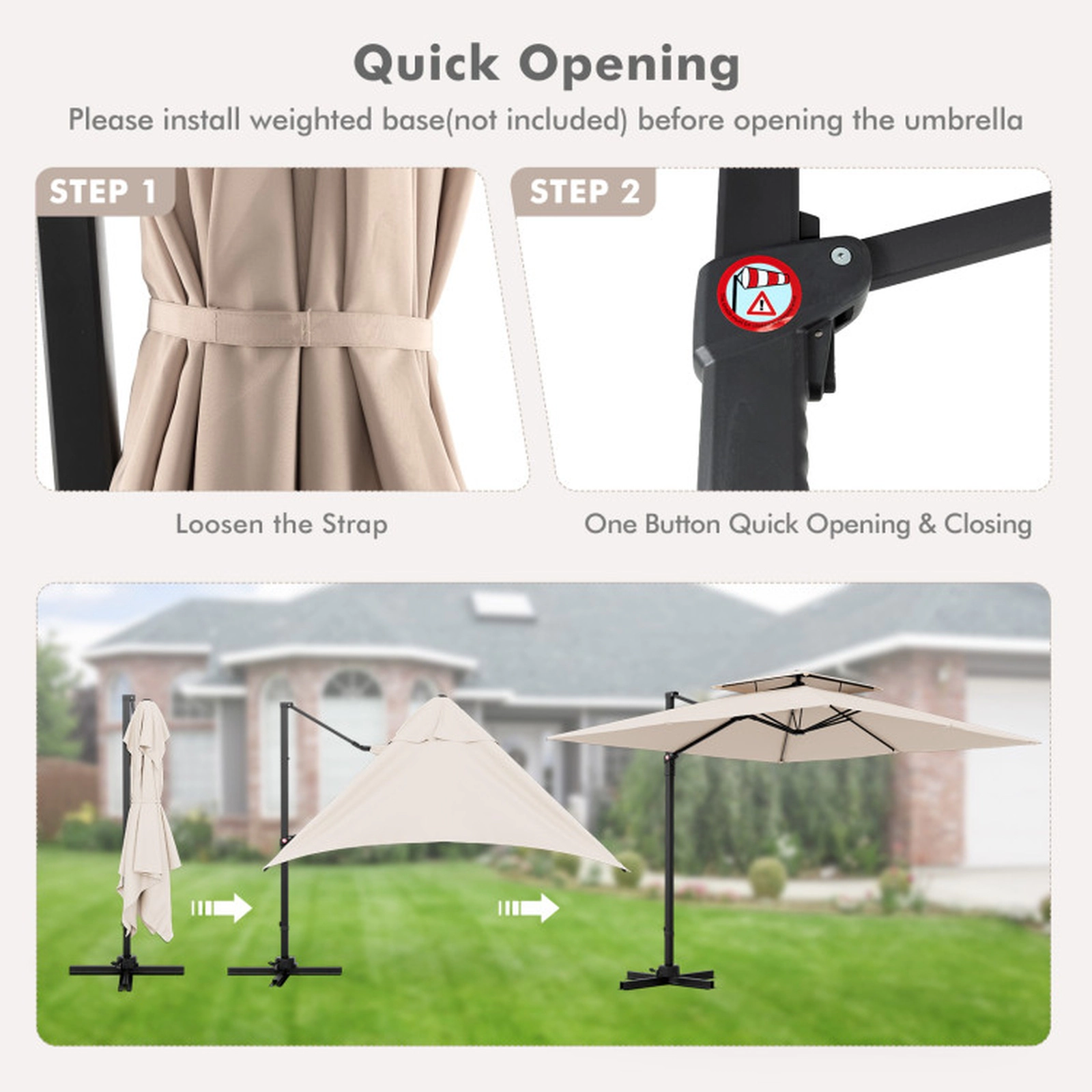 SUGIFT Beige Double Top and 360-Degree Rotation 9.5 FT Square Cantilever Patio Umbrella
