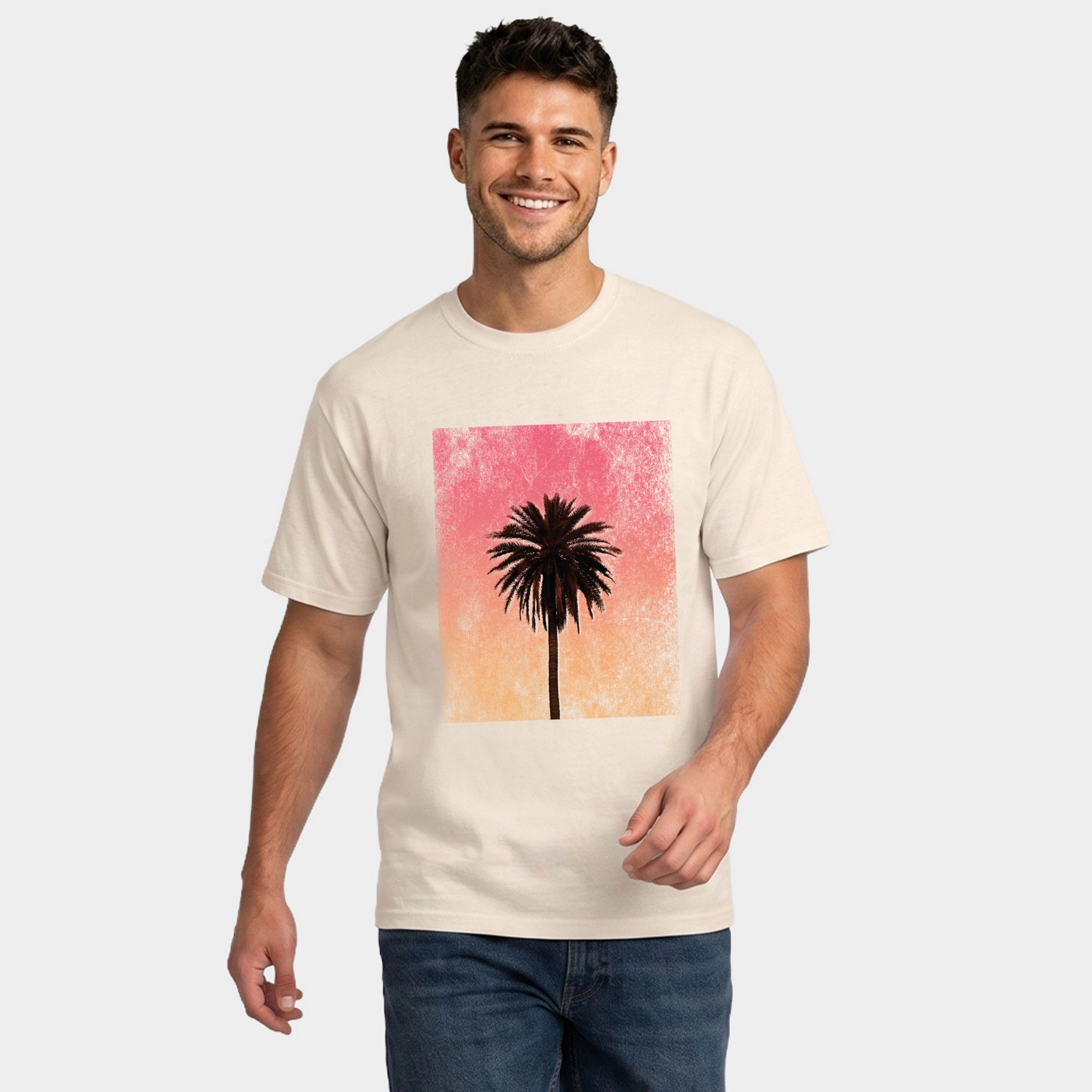 Simply Sage Market - Men's Garment Dyed Graphic T-Shirt Sunset Palm Tree Distressed