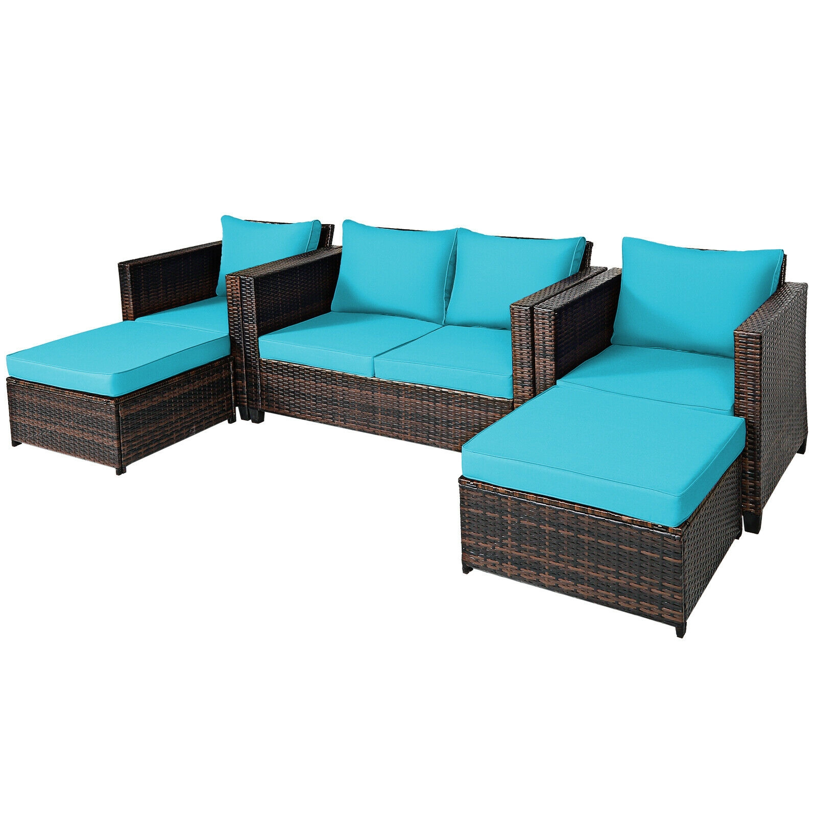 LJG 5 Pieces Patio Cushioned Rattan Furniture Set