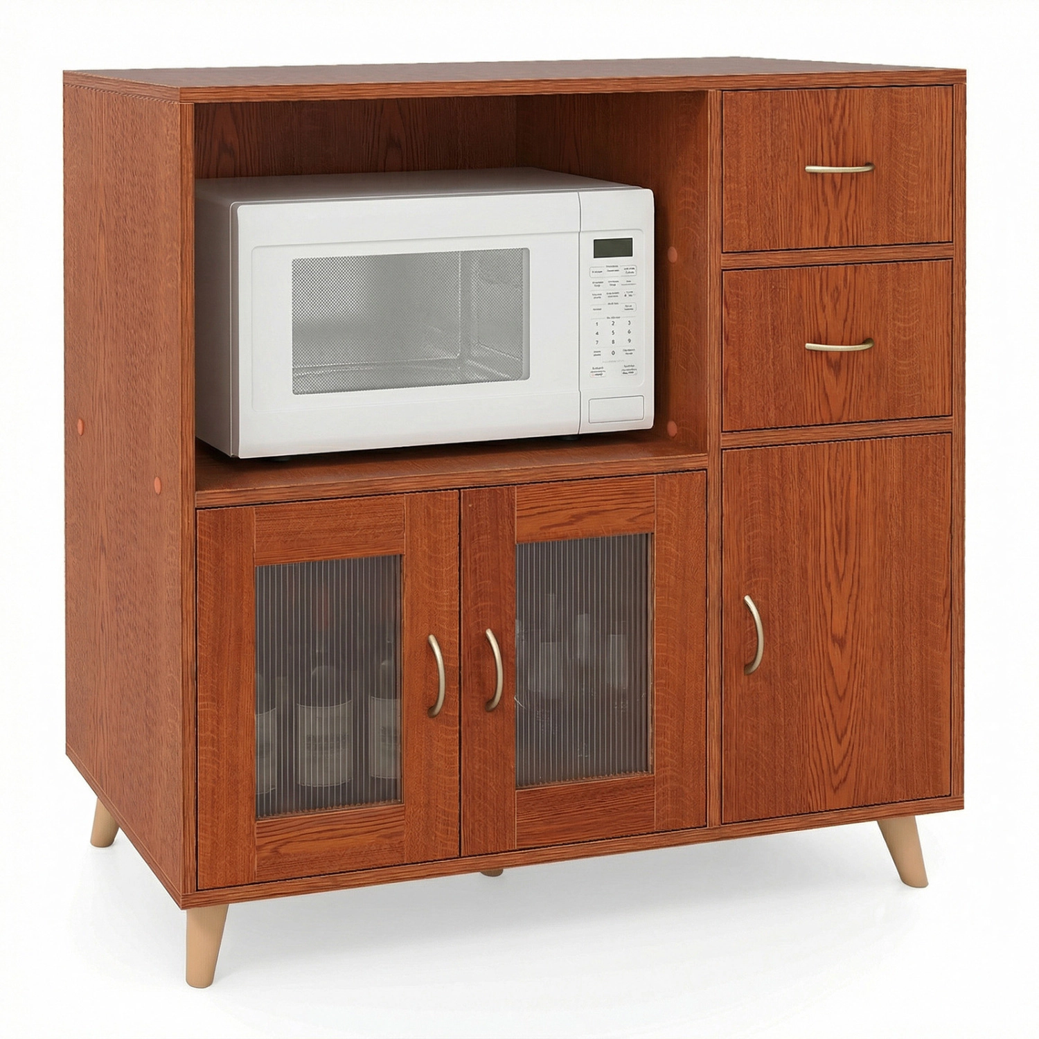 Glintex 36-Inch Sideboard with Open Compartment and Clear Door Panels
