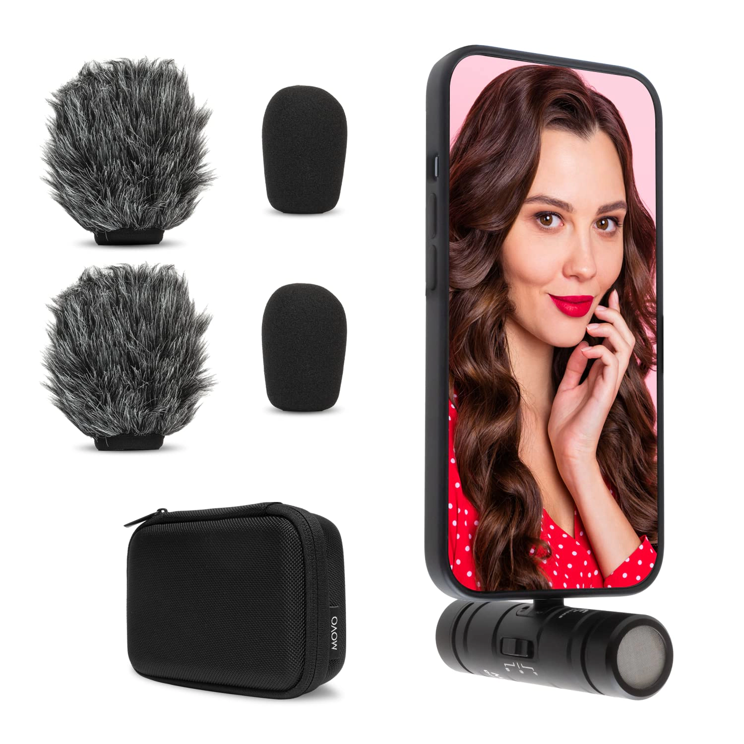 Movo DoubleMic-DI Dual Capsule Microphone for iPhone- Two-Sided Cardioid Condenser Mic for Video Recording