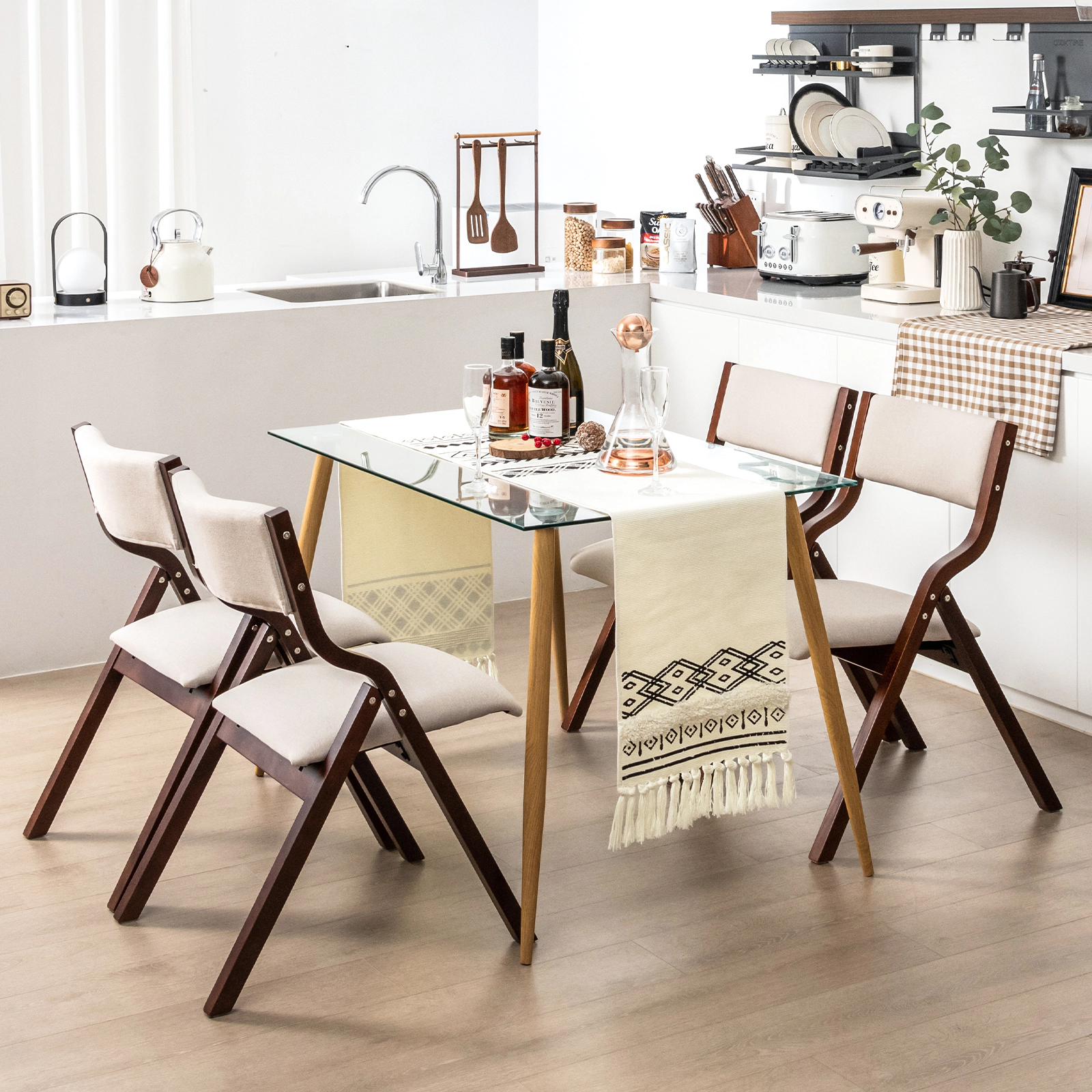 SUGIFT Set of 2 Natural Folding Dining Chairs with Bent Wood Frame and Padded Seat 19-in W 31-in H 300-lb Per Chair