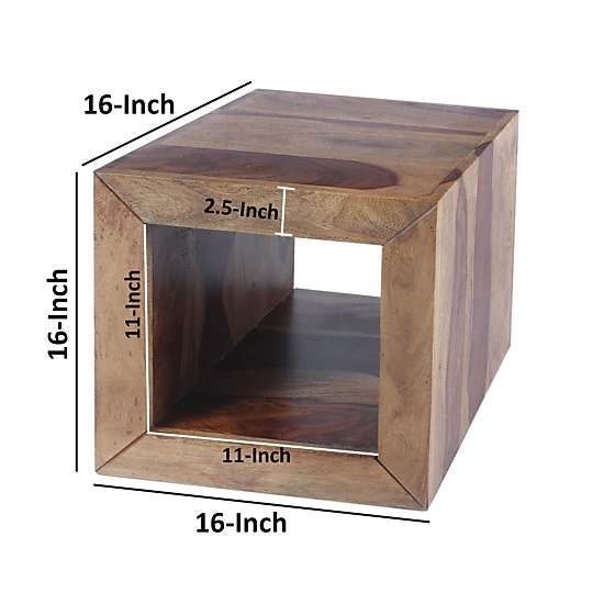 The Urban Port 16 Inch Cube Shape Rosewood Side Table With Cutout ...