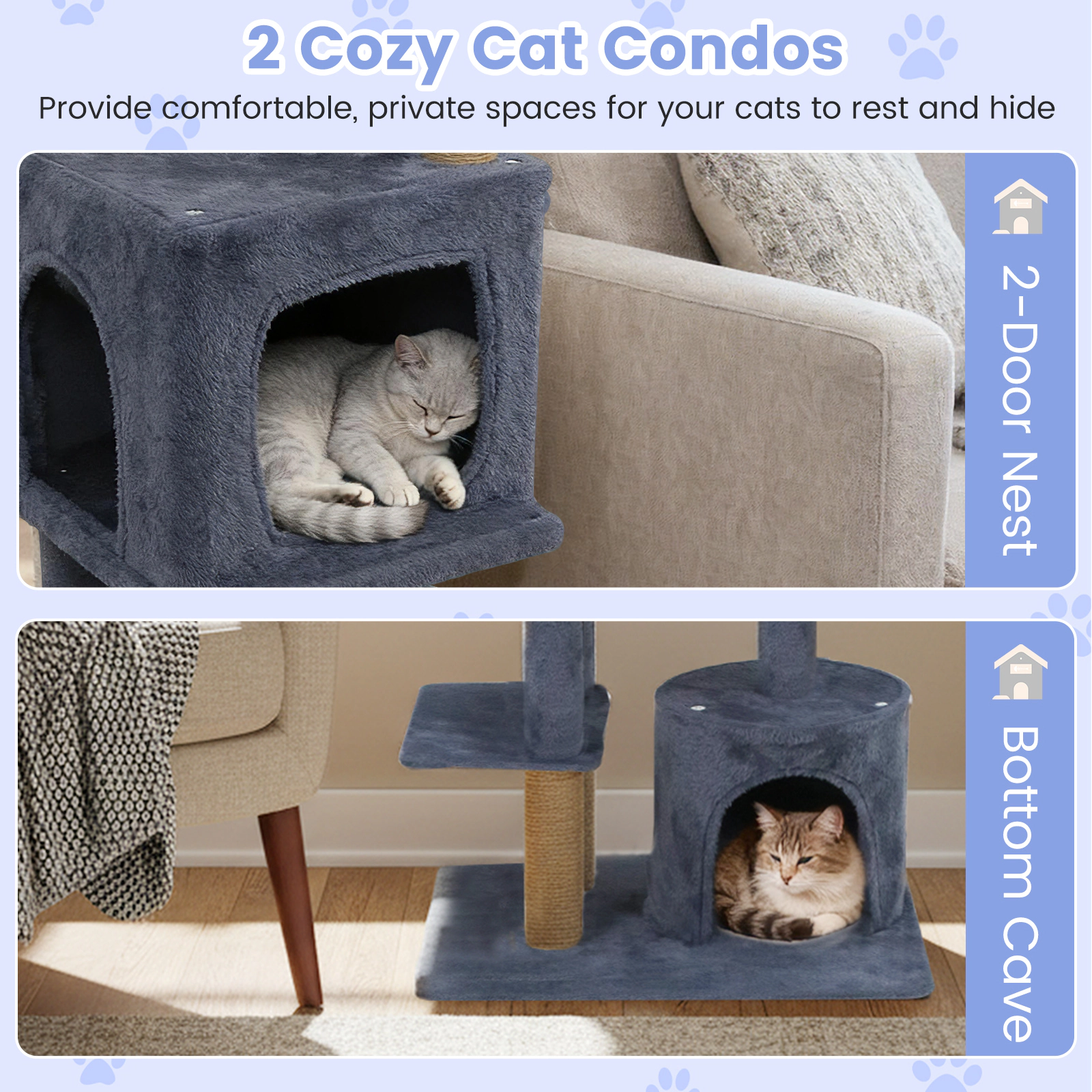 SUGIFT 64-in Dark Grey Cat Tree Tower with 2 Large Condos 5 Climbing Levels and Wall Anchor for Cats