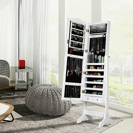 SlickBlue Freestanding Jewelry Armoire with Full-Length Mirror