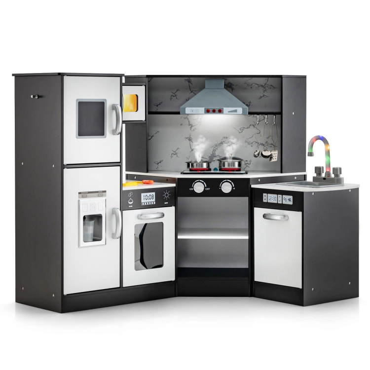 Hivvago Kids Corner Pretend Kitchen Playset with Separated Washing Basin