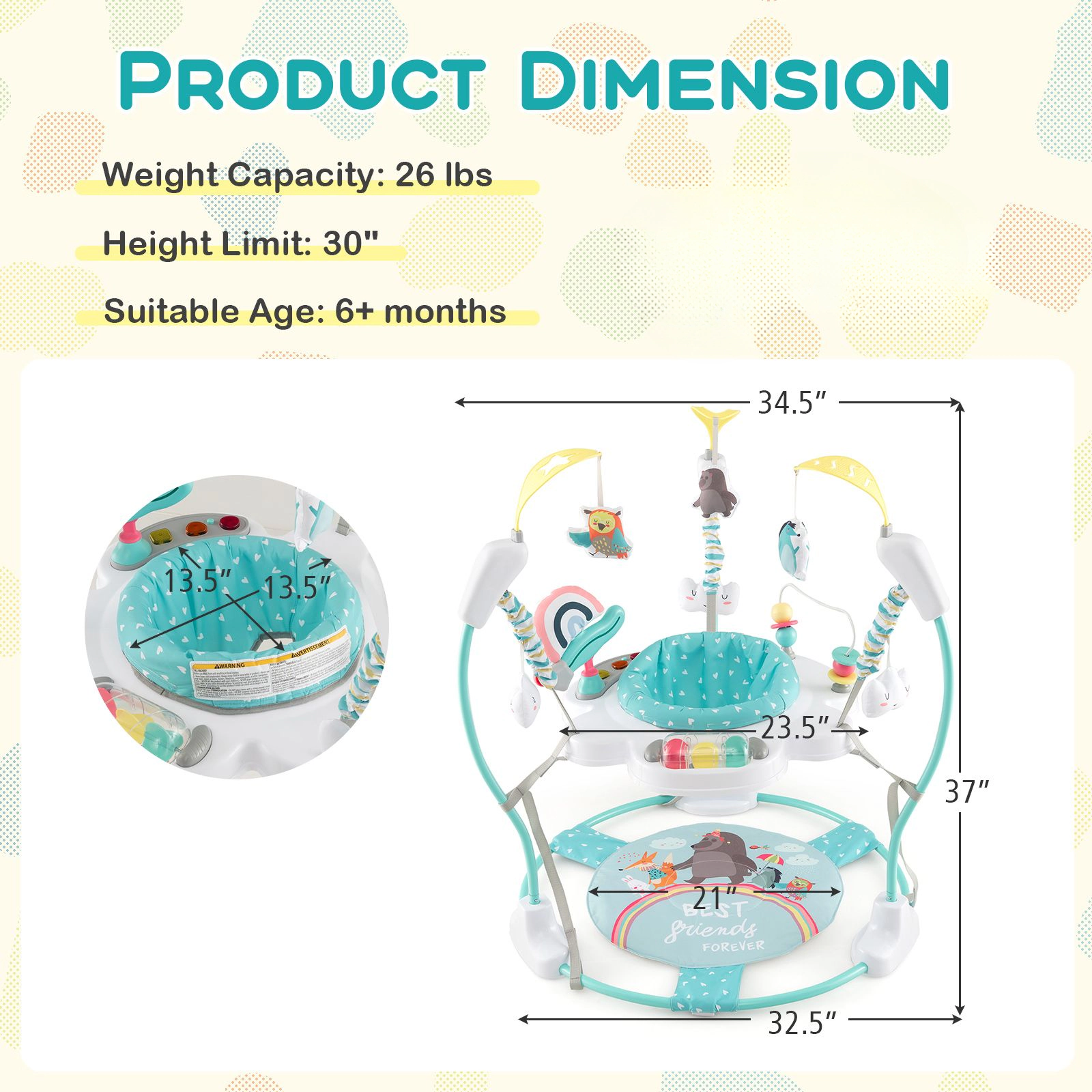 SlickBlue Multi-Height kids Play Center for 6+ Months with Bounce Function