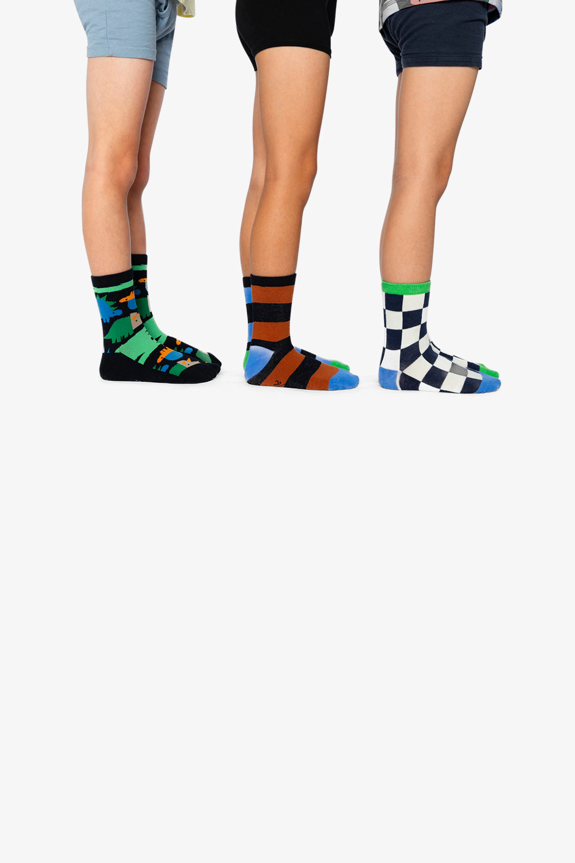 Deux par Boys Checkered, Striped and Dinosaur Print Ribbed Cuff Socks