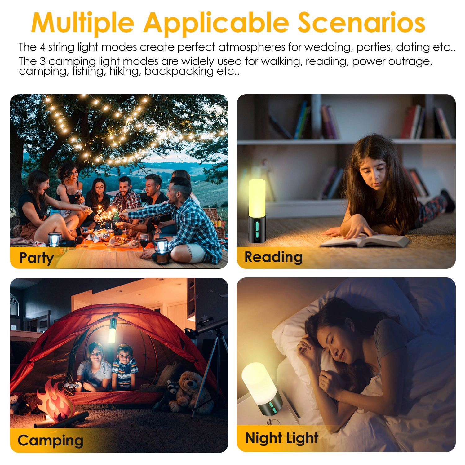 GBruno 4-in-1 Rechargeable Camping String Light