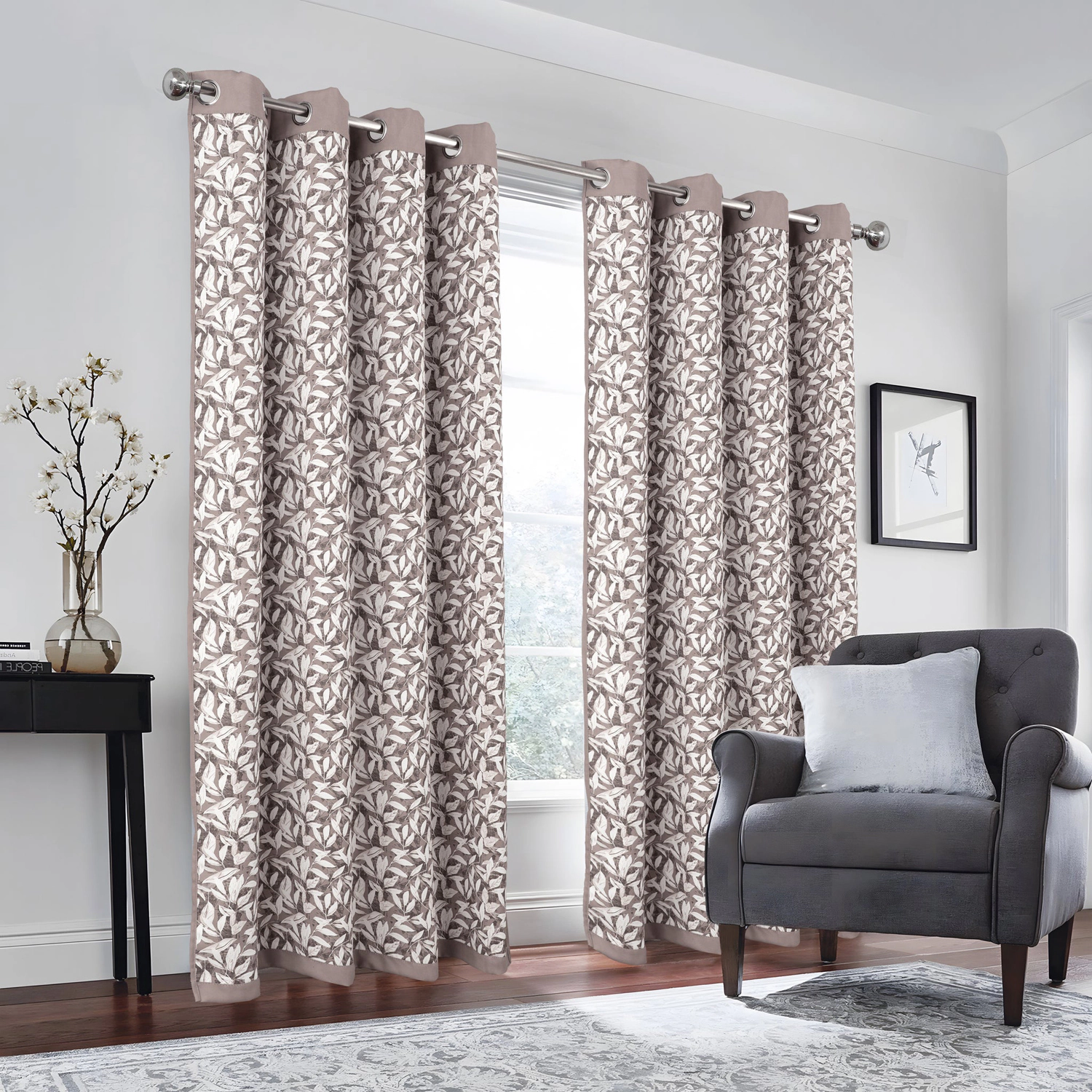 RT Designers Collection 100% Polyester 190 GSM Marina Revisible Blackout Grommet Curtain Panel 54" x 84" Taupe