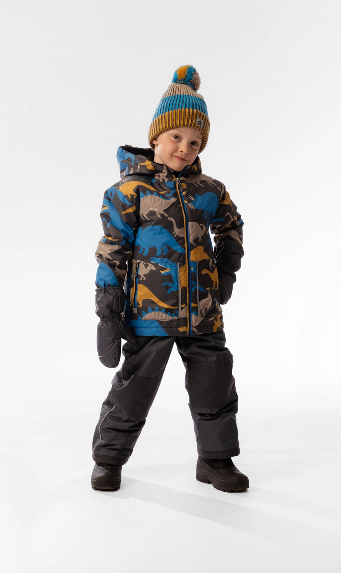 Deux par Deux Boys Dinosaur Print Lightweight Two Piece Snowsuit with Hooded Jacket and Snow Pants