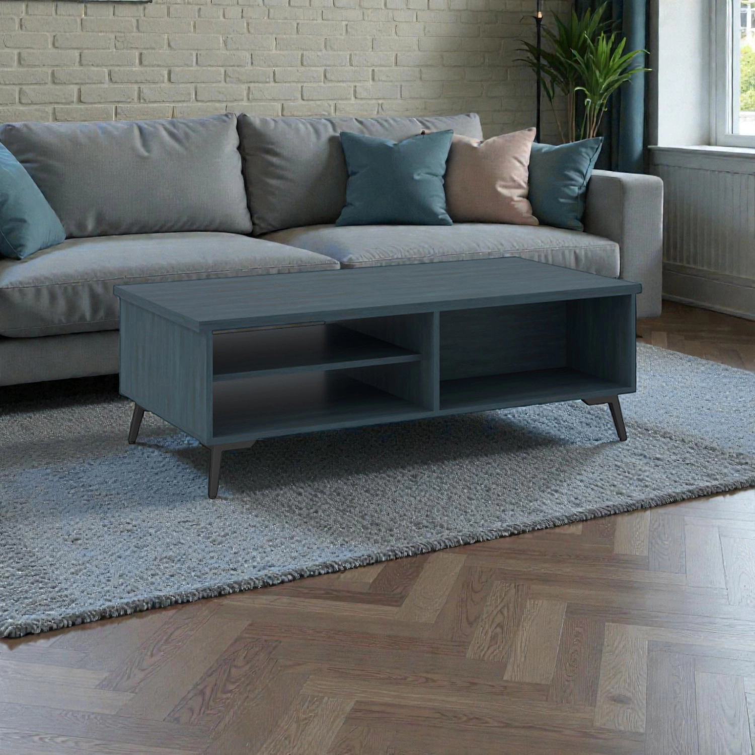 Hivvago Retro-Inspired 2-Tier Coffee Table with Shelved Storage