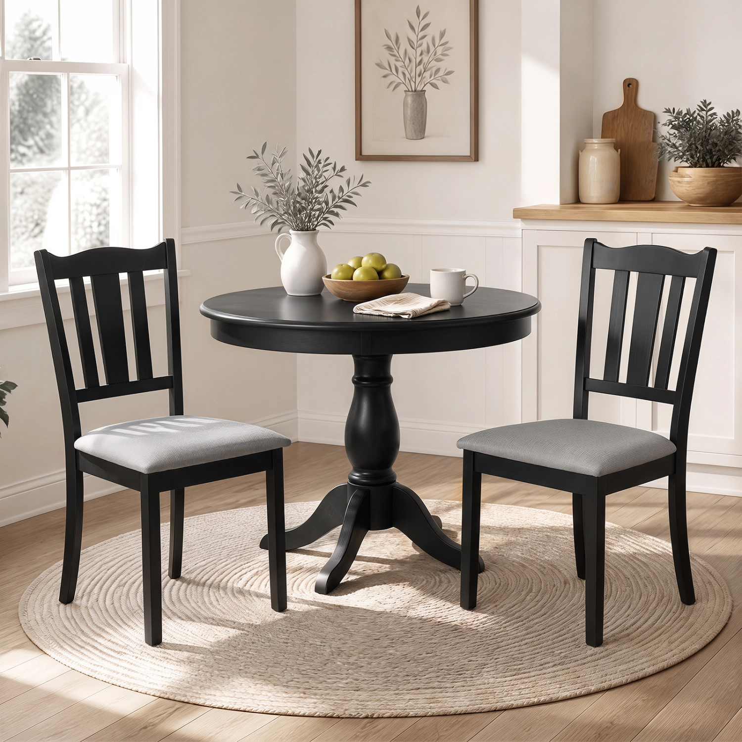 LJG Set of 2 Wooden Dining Chair with Hollow Back and Soft-Padded Cushion