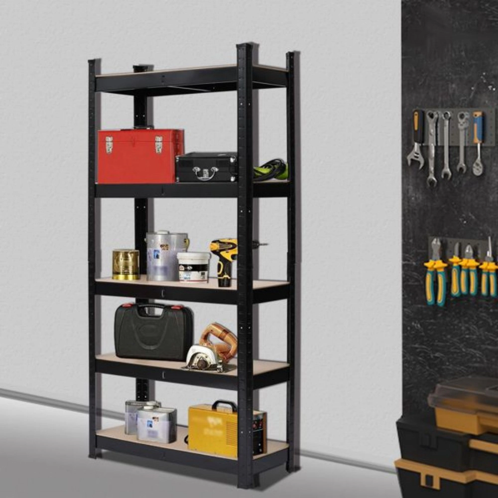 Flynama 5 Tier Heavy Duty Metal Shelving Rack Unit Garage Storage Shelf Black UK Easy Assembly