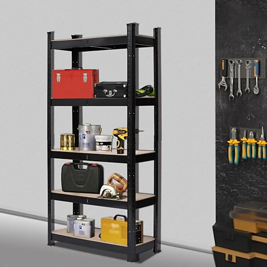 Flynama 5 Tier Heavy Duty Metal Shelving Rack Unit Garage Storage Shelf Black UK Easy Assembly