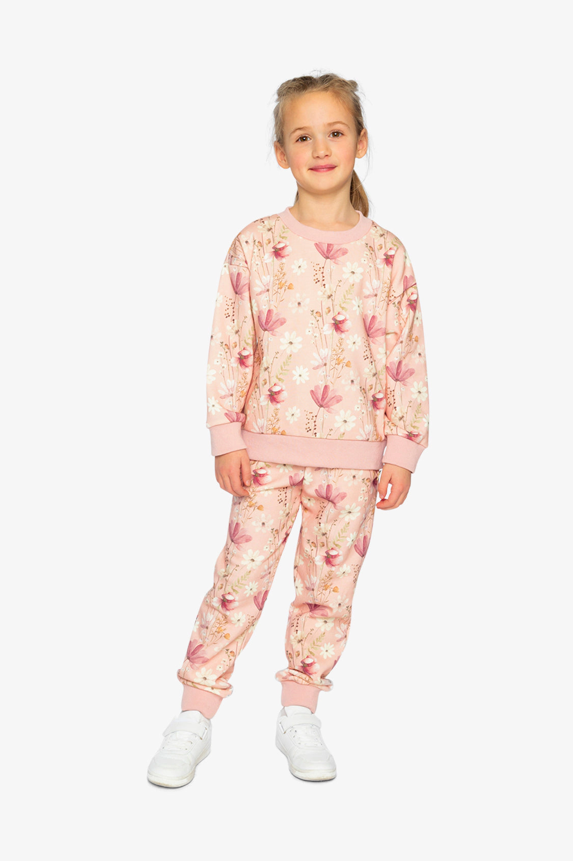 Deux par Deux Girls French Terry Sweatpants with Printed Flowers
