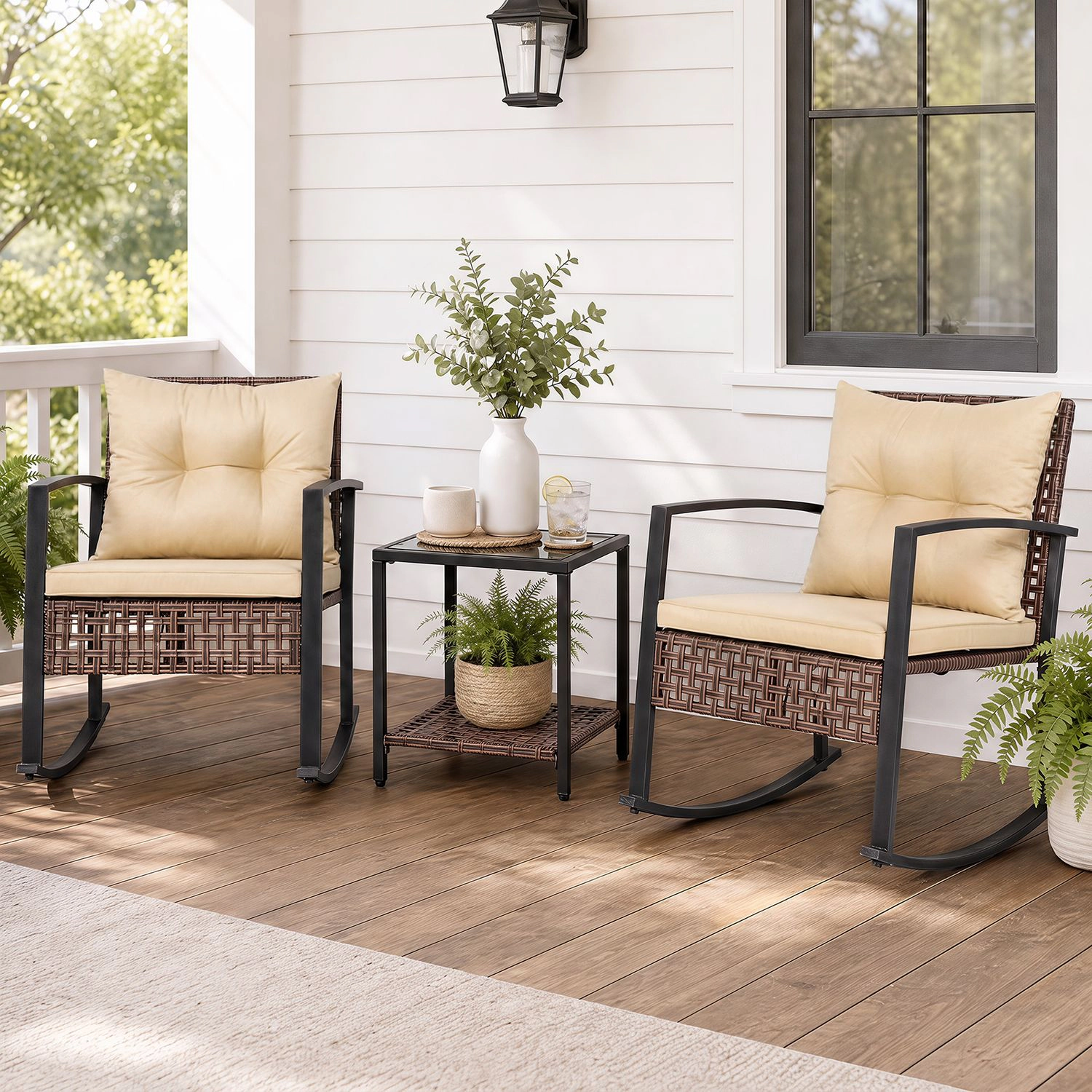 LJG 3-Piece Outdoor Rocking Chair Set