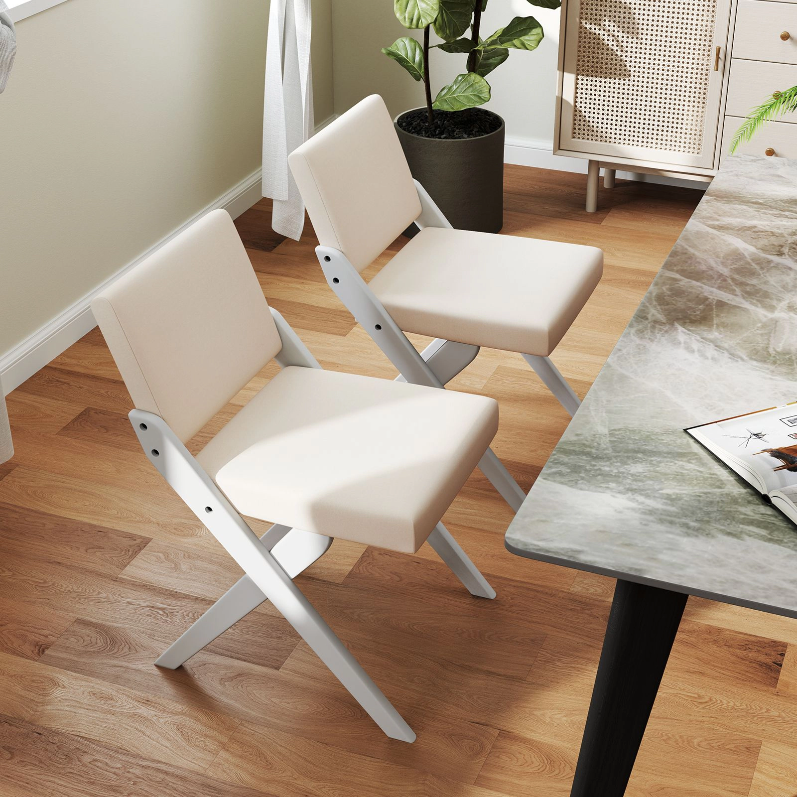 SlickBlue Modern Dining Chairs Set of 2, Padded White Chairs