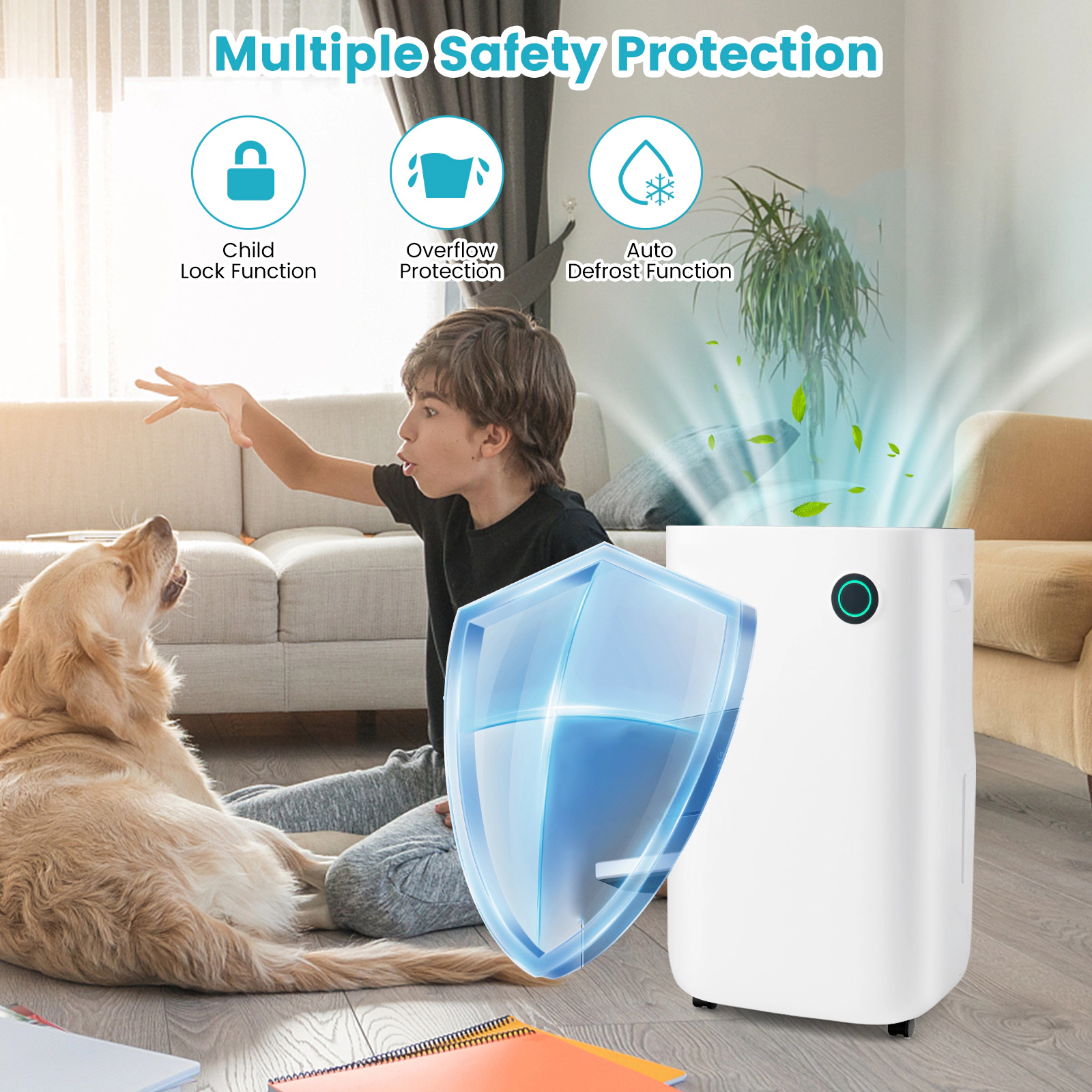 SlickBlue Portable Dehumidifier with 73 Pint Capacity, 5 Working Modes, 2 Fan Speeds, Large Water Tank and Wheels