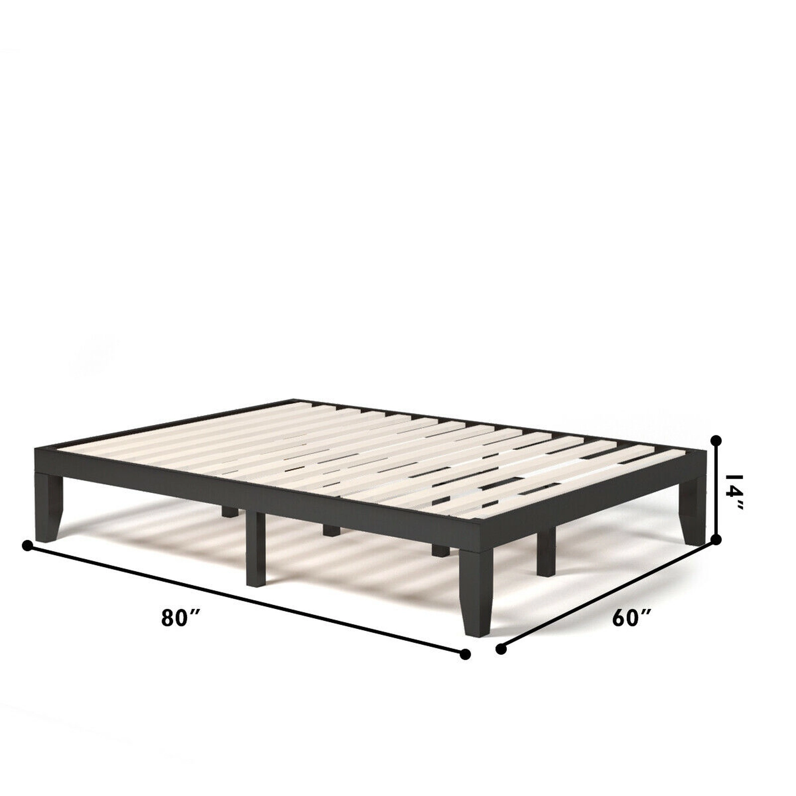 SUGIFT Queen Solid Wood Platform Bed Frame, 14-Inch, 14 Slats, 600-Lb Capacity, Brown