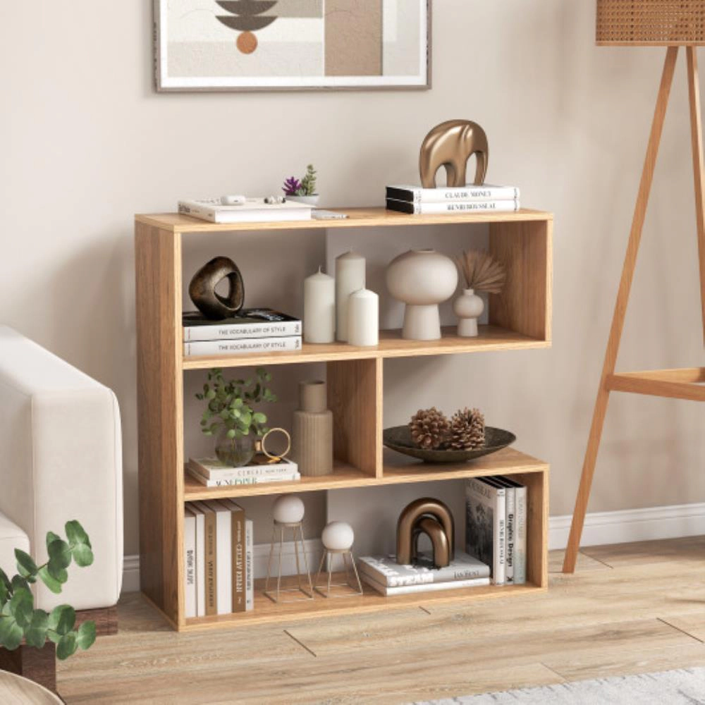 Hivvago Concave Bookshelf 3-Shelf Open Bookcase with Anti-Toppling Device for Living Room Study Office