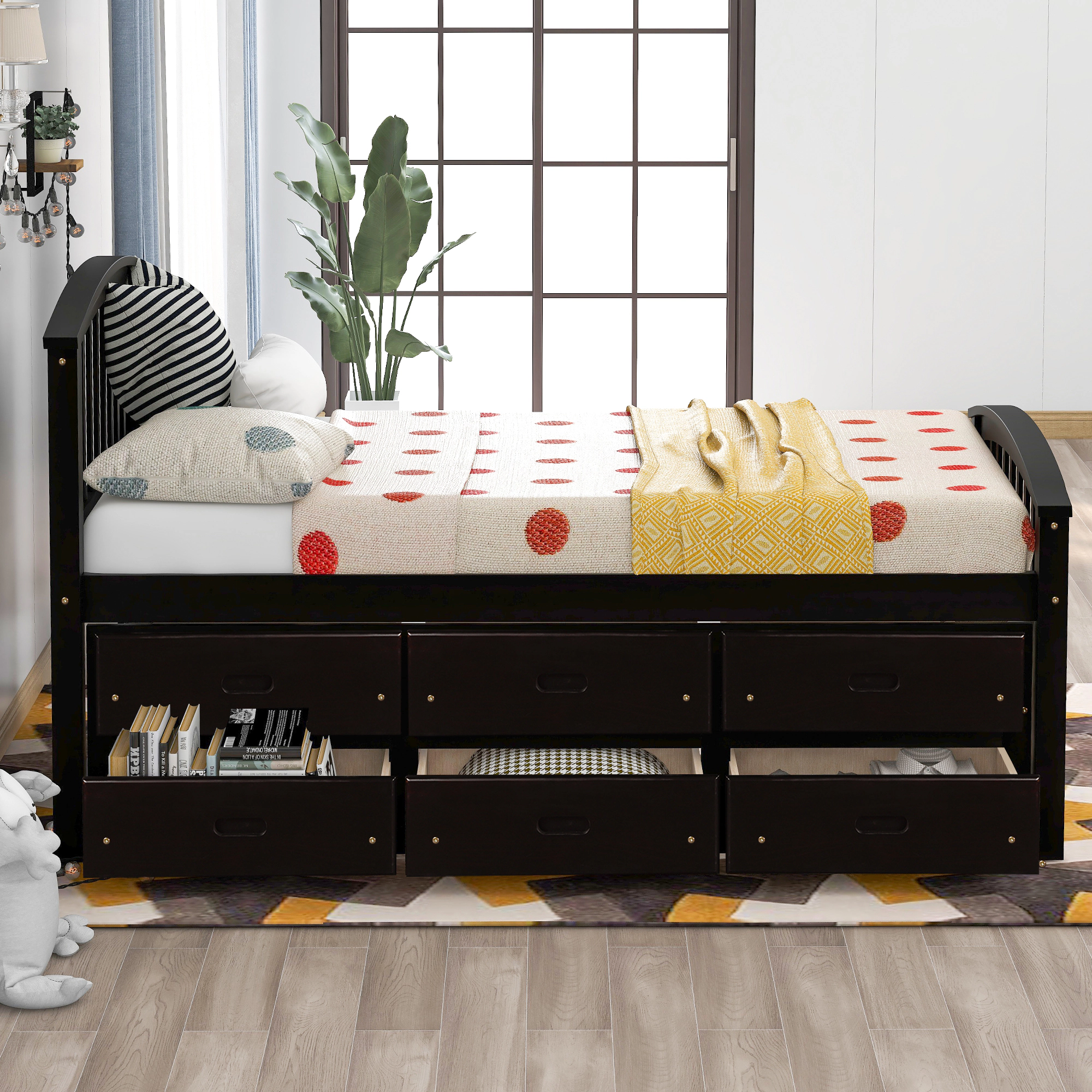 Flynama Twin Solid Wood Platform Storage Bed with Six Drawers (Orisfur)