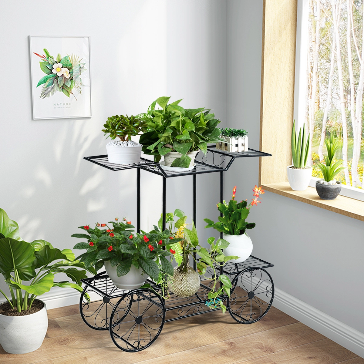 Slickblue Metal 6 Tier Plant Stand Cart Design Flower Shelf Organizer for Indoor Outdoor Use