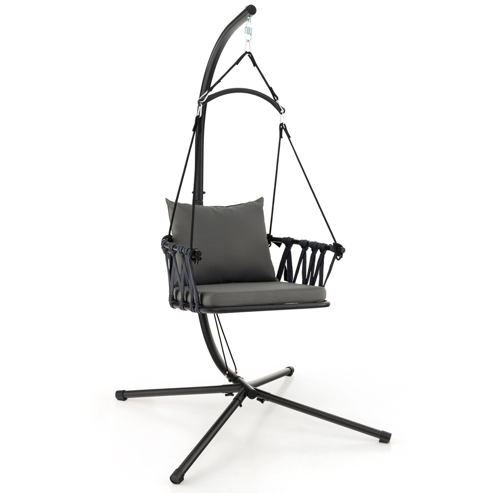 Slickblue Outdoor Hanging Swing Chair with Metal Stand and Cushions