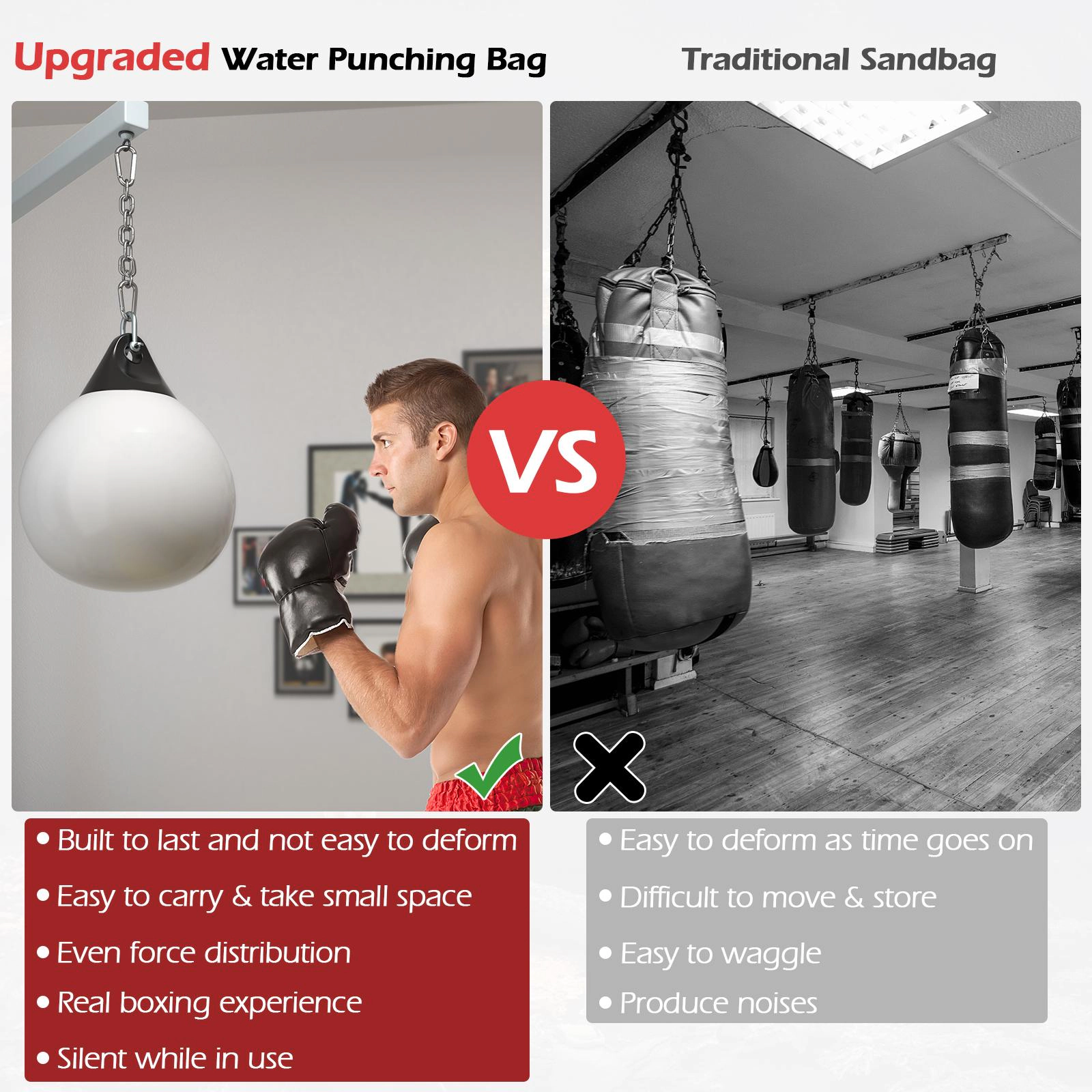 SUGIFT Adult Water Punching Bag with Adjustable Metal Chain and 39-in Filling Hose 21-in Dia 28-in H White