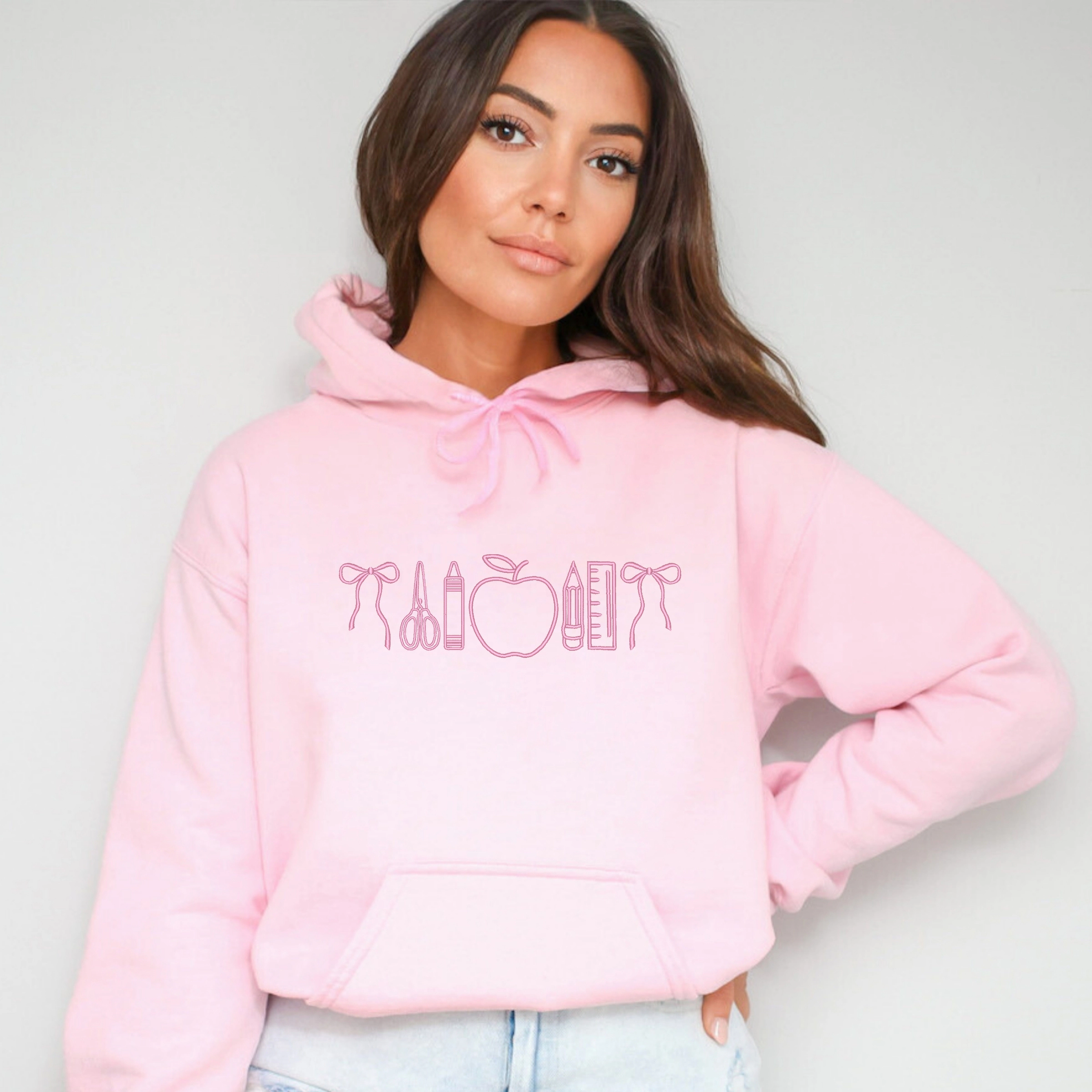 Simply Sage Market - Embroidered Bows School Icons Women's Graphic Hoodie