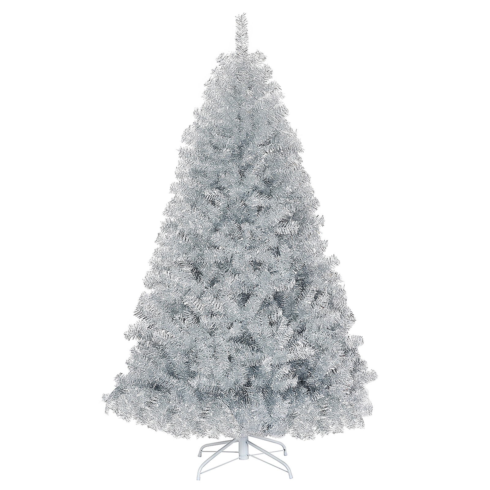 SUGIFT 6-ft Silver Tinsel Christmas Tree Unlit Hinged with 1036 Branch Tips and Metal Stand 3.7-ft W