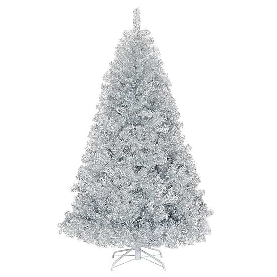 SUGIFT 6-ft Unlit Hinged Tinsel Artificial Christmas Tree with 1036 Branch Tips and Metal Stand 3.7-ft Dia Silver