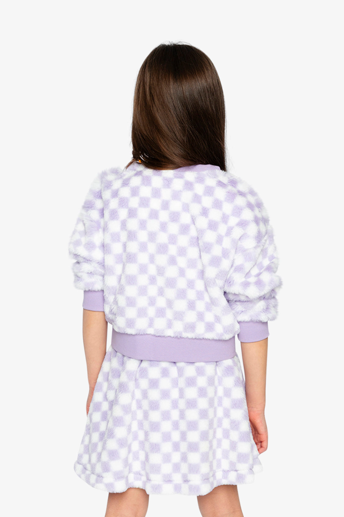Deux par Girls Unicorn Embroidered Tile Pattern Faux Fur Top